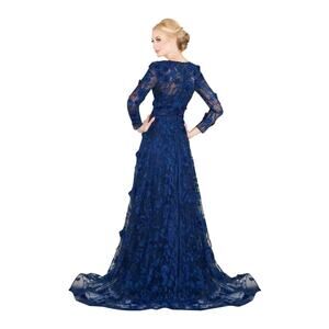 Mac Duggal #20103 Embroidered Embellishment Floral Gown Long Sleeve Dress Size 4